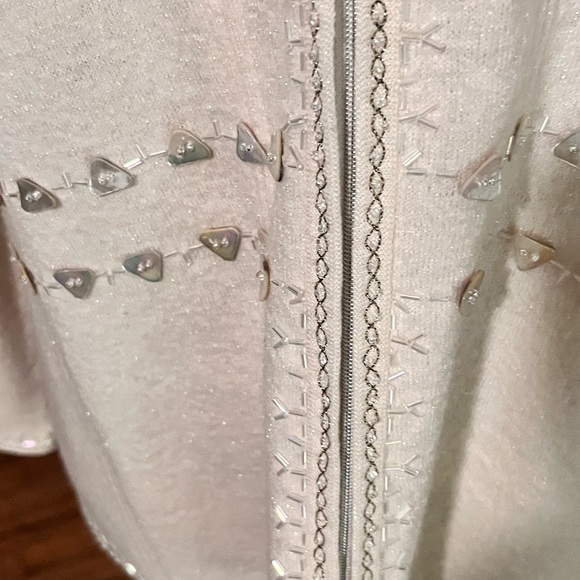 Nygard Collection Sparkling Embellished Full Zip Boiled Wool Cream Cardigan L - Picture 4 of 11